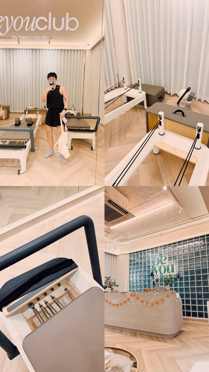 บรรยากาศสตูดิโอพิลาทิส Beyou Studio พื้นไม้ลายก้างปลา